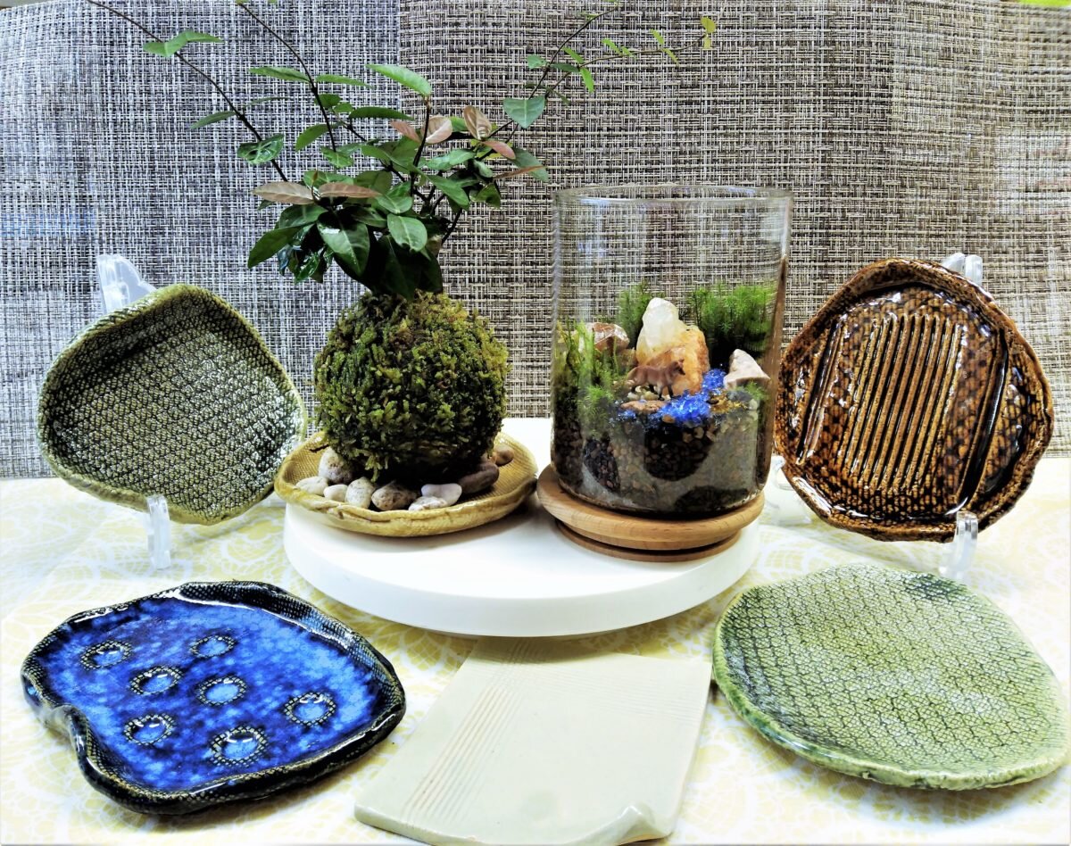 苔玉と小皿