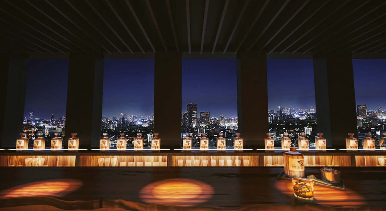 WHISKY BOTTLE BAR DEN SANNOMIYAのカウンター席と眺望