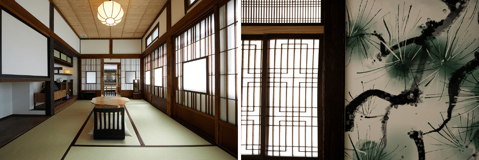 銀山温泉の本館古勢起屋の川側和室