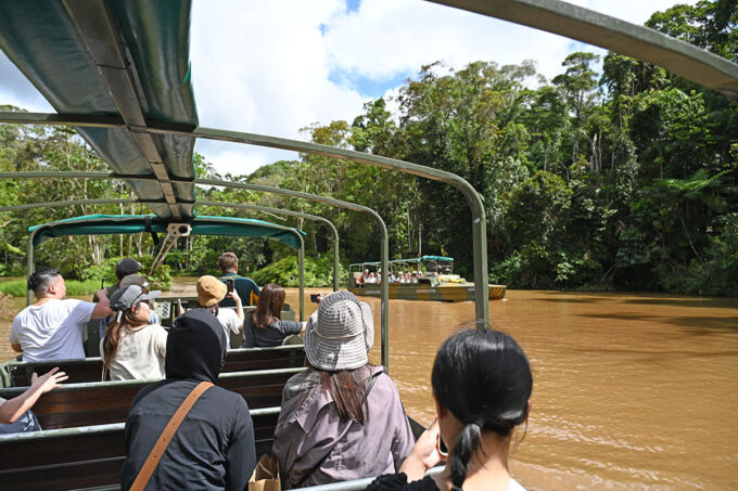 乗車体験も熱帯雨林探検を水陸両用車アーミーダックから楽しむ人々