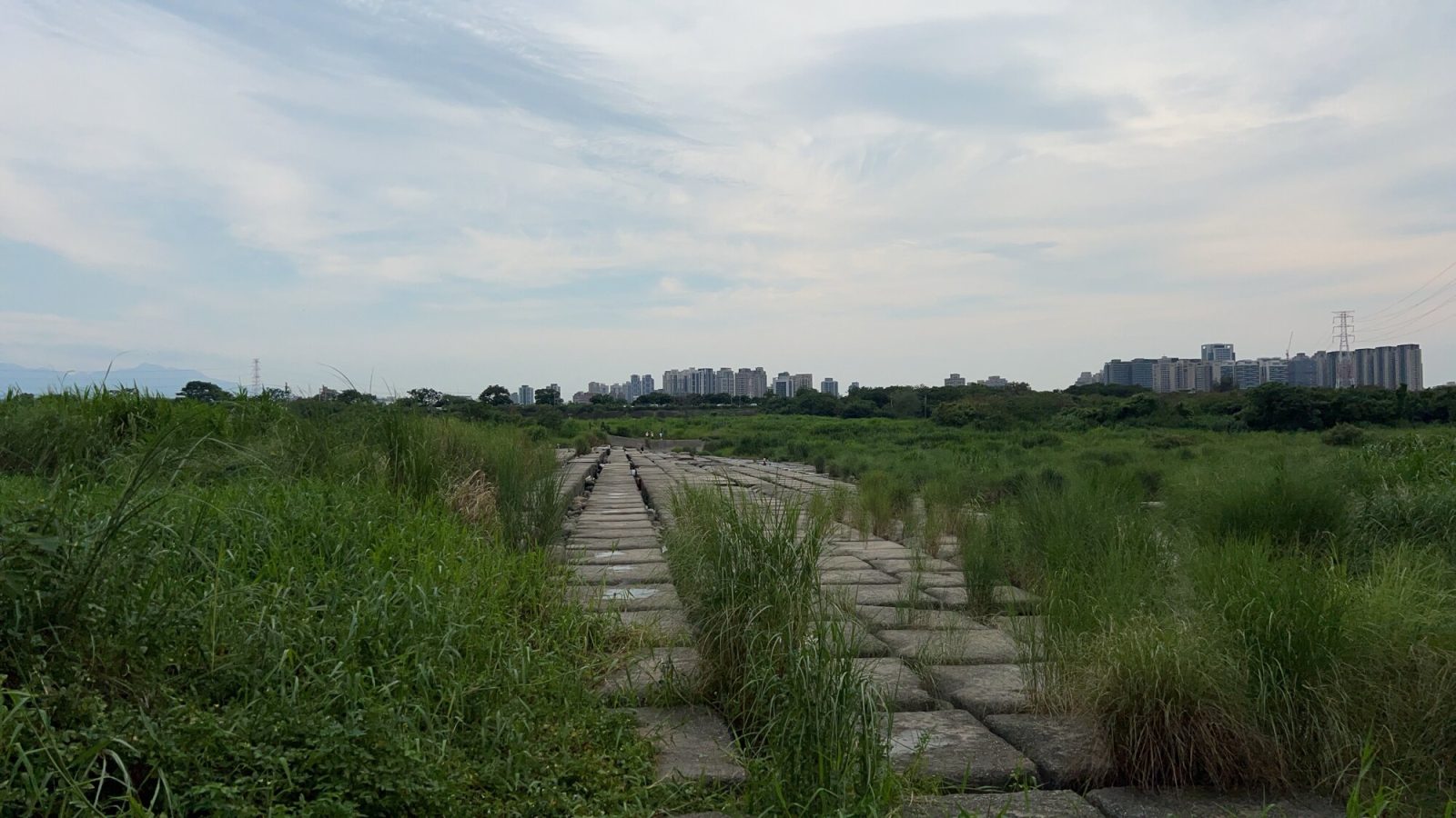 草原の中に続く石畳の道