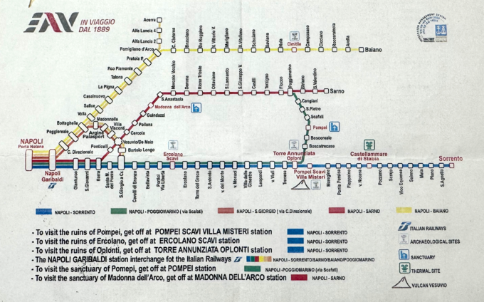 ヴェスヴィオ周遊鉄道の路線図
