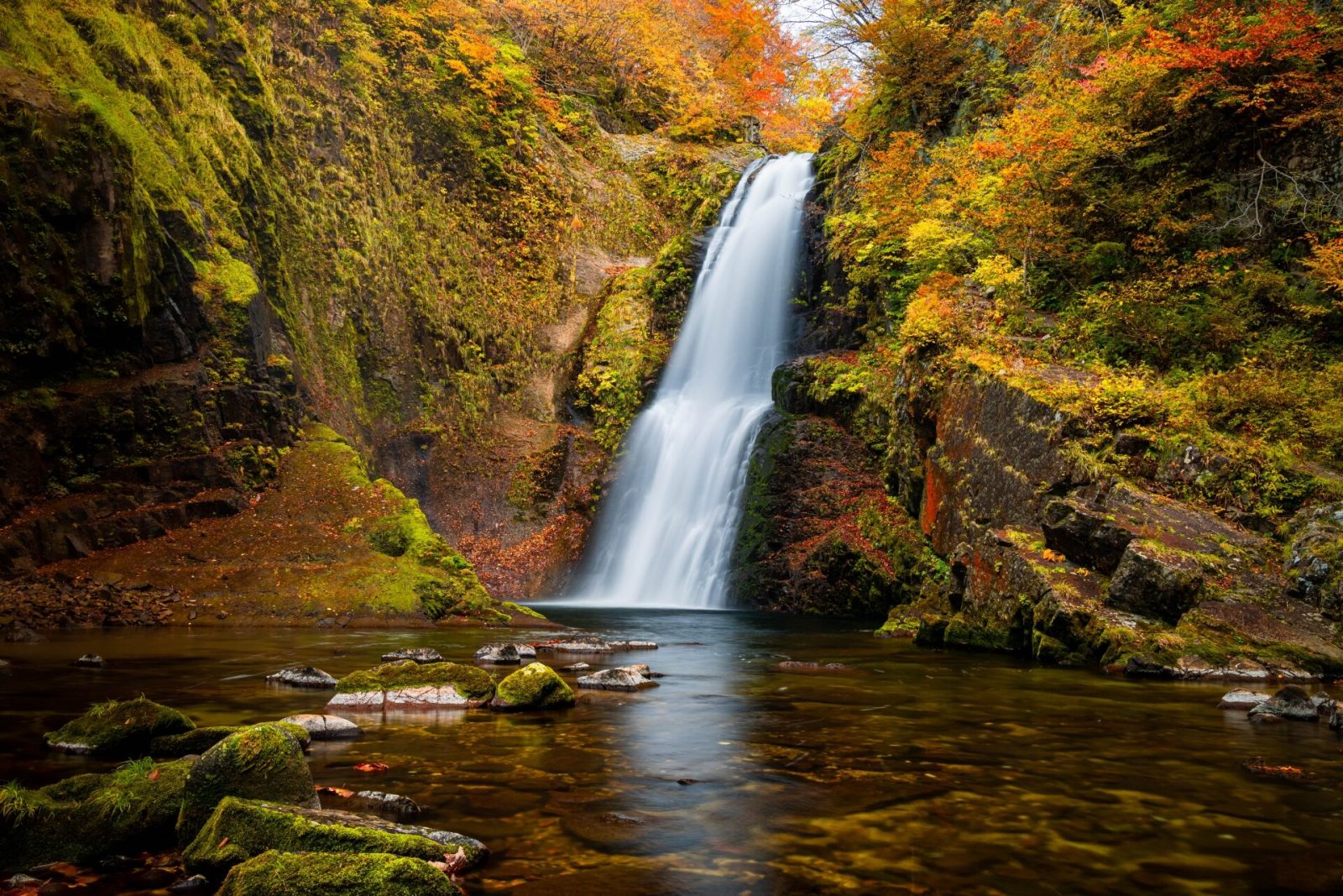 紅葉に包まれた秋保大滝