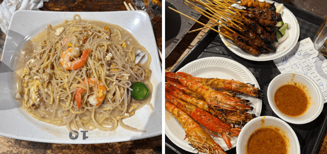 ラオパサ・ホーカーで注文したホッケンミーとサテー