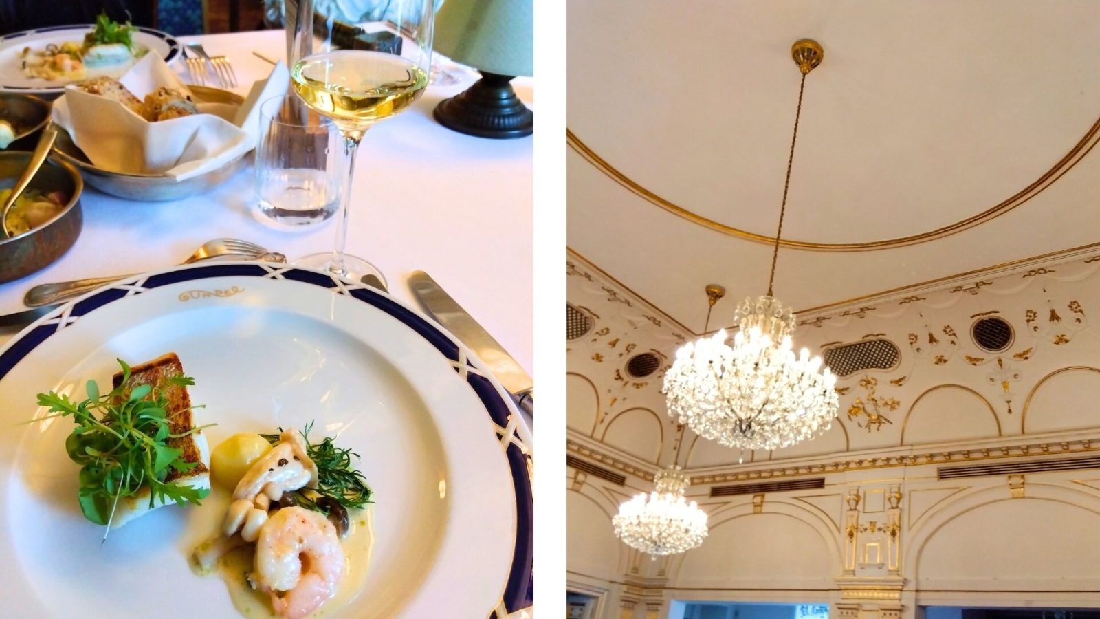 Gundel Cafe Patisserie Restaurant（グンデル）の華やかな食卓とロココ調の天井