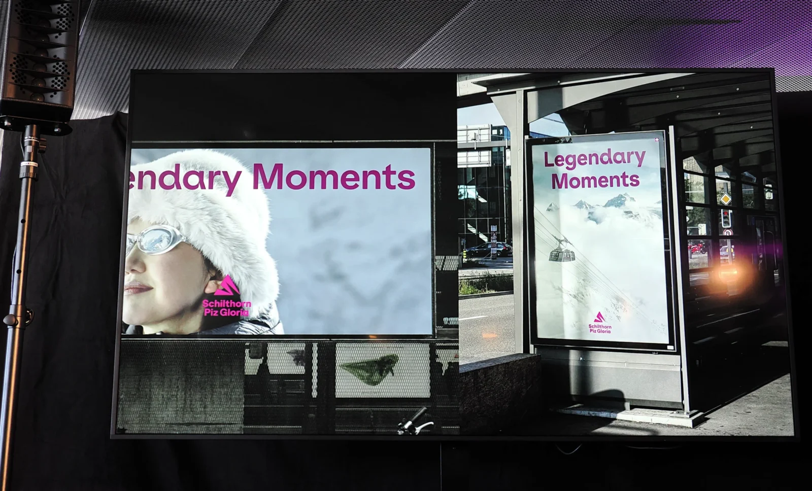 広告キャンペーン「Legendary Moments」のビジュアルを映すモニター