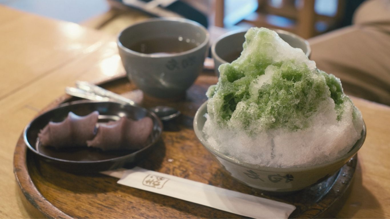 抹茶かき氷と赤福のセット